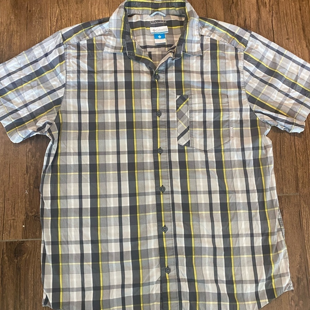 Columbia Men's Casual Plaid Shirt - Gray and Yellow
